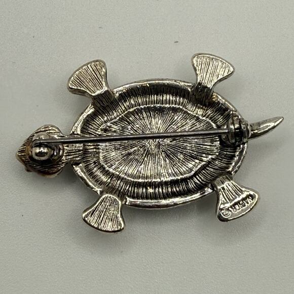 Vintage Lot of Two Turtle Brooch Pins Silver Tone Faux Tortoise Shell Gold Tone - Picture 3 of 8